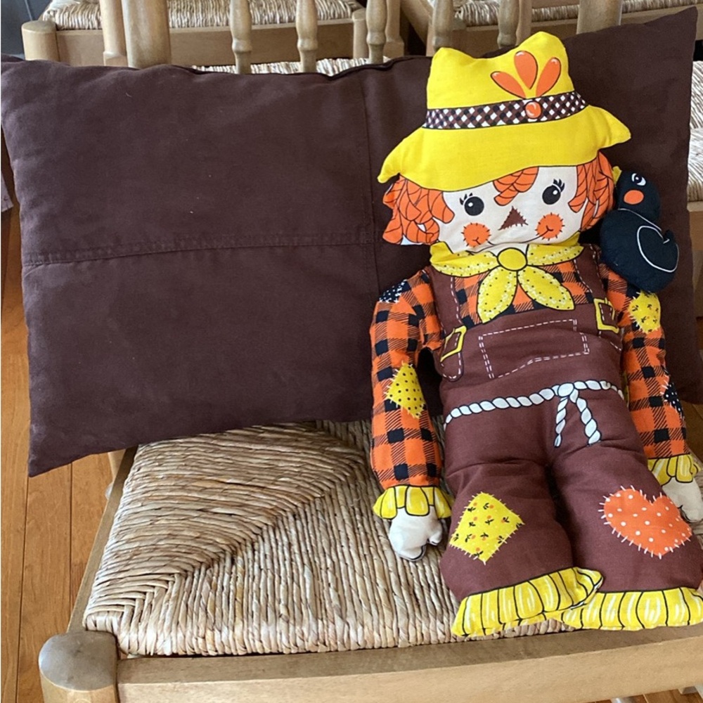 19" Scarecrow Stuffed Pillow with Black Crow and pillow